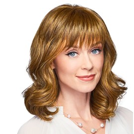 Maxwigs Ambitious Wig Color Brown Grey - Gabor 10.5" Shoulder Length Beach Waves Soft Bangs Heat Friendly Synthetic Womens Avg Comfort Cap Wavy Peluca Essentials Curly