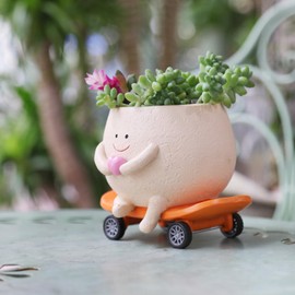 Face Head Planters Cute Plant Pots for Indoor Plants, Funny Skateboarding Planter Smiley Face Flower Pots for Succulents Outdoor Plants - Gift Ideal for Mother and Christmas