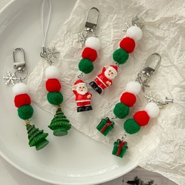 Christmas Holiday Keyring & Bag Charm: Santa, Snowflake, Tree Designs Free Size/Christmas Tree Strap 10ea