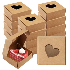 Pack of 30 Brown Kraft Paper Boxes with Heart-Shaped Window, 7.5 x 7.5 x 3 cm Paper Folding Boxes, Reusable Jewellery Boxes, Gift Box, Small for Jewellery Storage Display, Valentine's Day