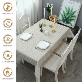 YAAVAAW 137*180cm Grey Checkered PVC TableCloth Plaid Wipeable Tablecloth Rectangular,Plastic Wipe Clean Tablecloth Stain Resistant,Waterproof,Oil-proof Gingham Table Cover for Outdoor Picnic,Party,Dinner