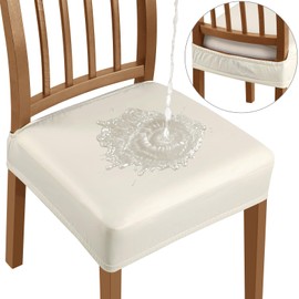 YISUN Dining Chair Covers, Solid Pu Leather Waterproof and Oilproof Stretch Dining Chair Protector Cover Slipcover (PU Beige, 6 Pack)