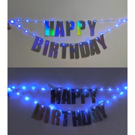 Moonideal Led Light Up Happy Birthday Banner DIY Iridescent Birthday Banner 13FT Led Light For Birthday Party (Colorful)
