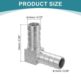 uxcell (3/4") 19mm Hose Barb 90 Degree Pipe Fitting, 304 Stainless Steel L Right Angle Adapter Pipe Connection Fitting for Vacuum Systems, Industrial Connections, Pneumatic Equipment