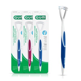 GUM Tongue Cleaner - Dual Action Soft Bristled Tongue Brush with Tongue Scraper for Better Oral Hygiene - Bad Breath Treatment (3pk)
