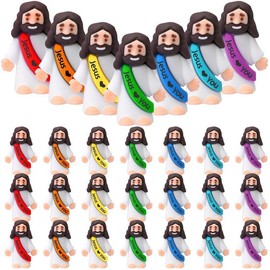 Mini Jesus Figurines 25/50pcs - Faith-Inspired Decor with 'Jesus Loves You' Engraving | Durable Resin Craft for Baptism Gifts & Easter Basket Stuffers - Color: 50pc (Random colors)