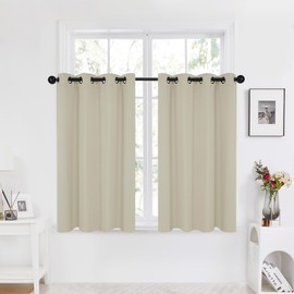 Deconovo Blackout Curtains for Living Room, Room Darkening Curtain Panel for Bedroom, Thermal Insulated Window Curtain, 1 Panel, Light Beige, 42 W x 45 L Inch Long Curtain, Small Short Kitchen Curtain