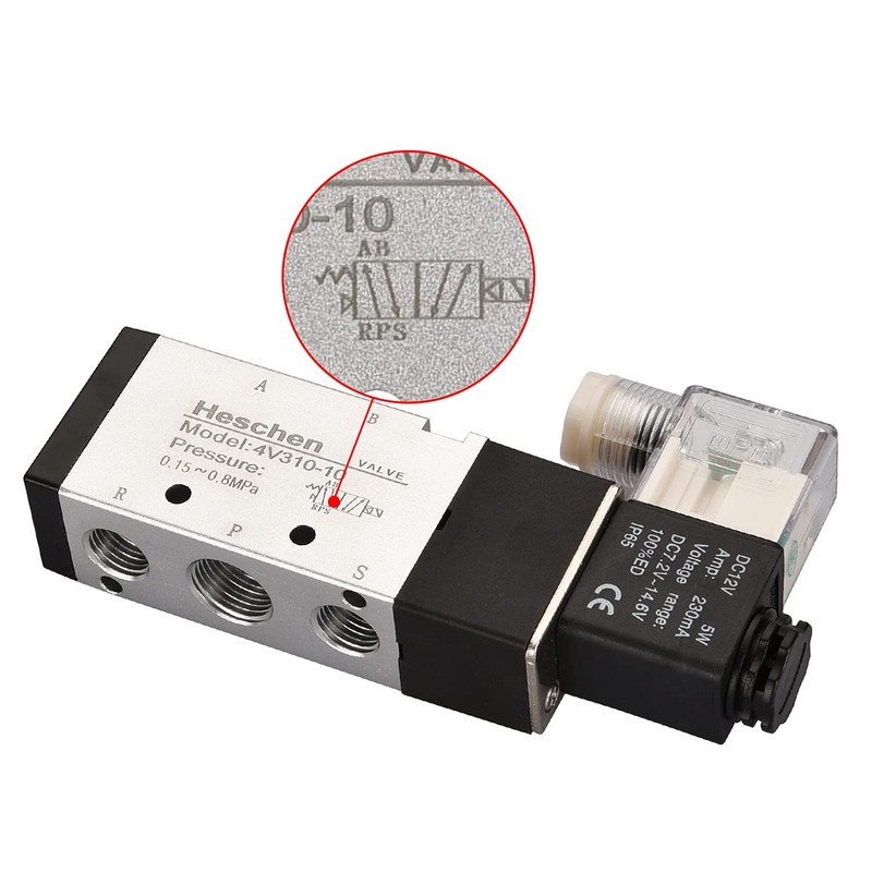 heschen Electric Pneumatic Solenoid Valve 4V310-10 12VDC PT3/8 5 Way