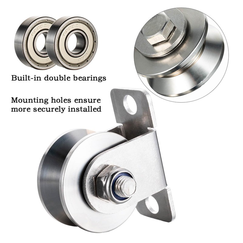 SHINICO Cable Pulley 48MM Wheel Wall Mount, Bearings Inside, Stainless