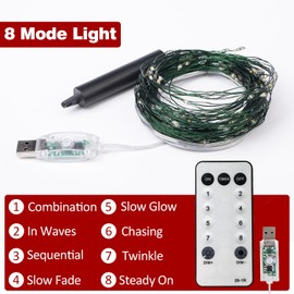 Ogrmar 6.6FT 200 LED Christmas Tree String Lights 8 Modes LED Fairy String Lights with Remote Control & USB Powered for Christmas Tree Wedding Party Home Decoration