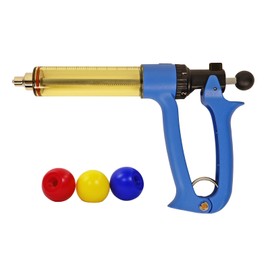 50ML Semi Automatic Livestock Syringe, with Extra 3 Colored Piston Rod Knobs, Adjustable Continuous Repeating Luer Lock Syringe for Cattle Cow Goat Sheep Pig