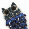 Navy Blue Diamante Enamel 'Owl' Brooch In Rhodium Plating -