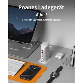 POANES USB C Charger Multiple 35 W USB Charging Station Multiple Devices (White 35 W)