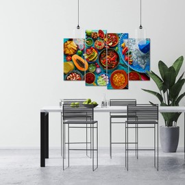 Nachic Wall 4 Piece Kitchen Canvas Wall Art Colorful Mexican Food Picture Photo Prints for Dining Room Decorations Modern Still Life Vegetables Fruit Painting Restaurant Decor Artwork Ready to Hang