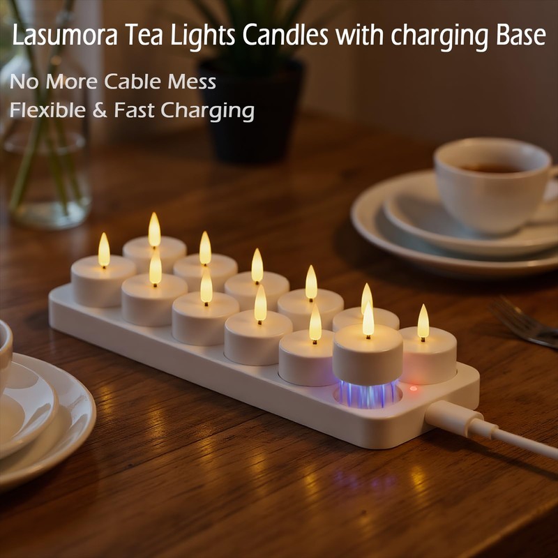 Lasumora Rechargeable Tea Lights Candles with Remote Timer & Charging