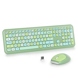 SbocKeeb Wireless Typewriter Keyboard and Mouse Combo Retro 104 Key Full Size Office Set Green Keyboard with Silent Round Keycaps, Ideal for Laptop and Desktop PCs, Cute esign Keyboard.(Green)