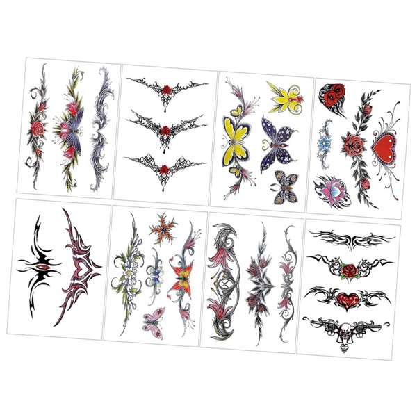 FOMIYES Waterproof Flower and Butterfly Temporary 8 Sheets Body Art
