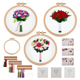 Beadthoven Embroidery Kit for Beginners, 3D Bouquet Embroidery Starter Kits with Instructions, Embroidery Hoops and Tools, 3 Pieces