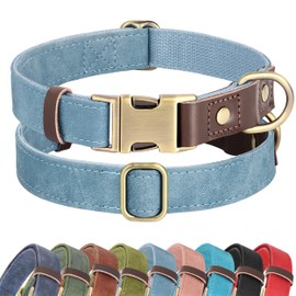 Didog Soft Padded PU Leather Dog Collars for Small Dogs,Classic Dog Collars Adjustable Faux Leather with Quick Release Metal Buckle,Denim Blue,S Neck 10-15"