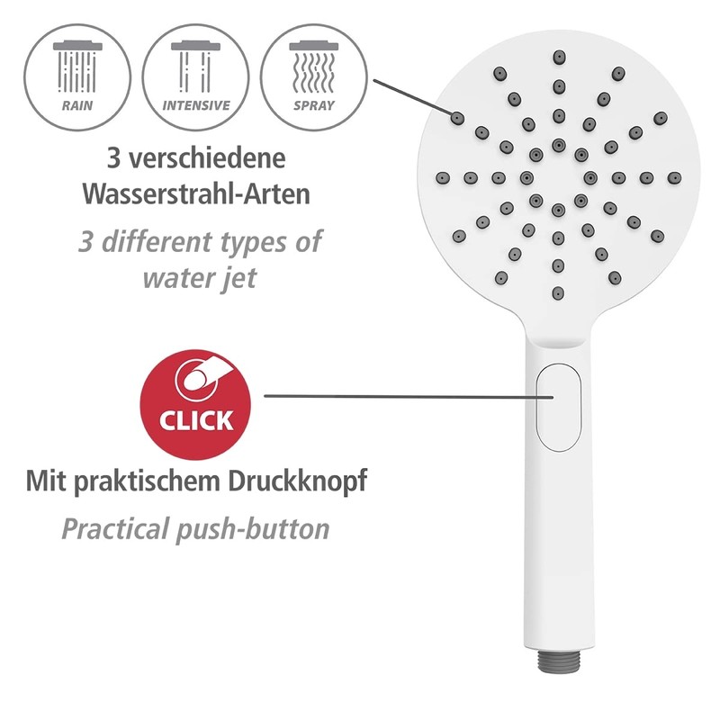 WENKO Shower Head Design, White, Durable Universal Hand Shower, Stylish