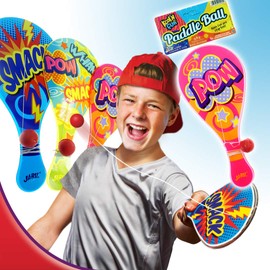 Kool N' Fun Plastic Paddle Ball w/ String Attached (3 Paddles) by JARU. Classic Retro Toys for Kids & Adults, Boy & Girl. Indoor Game and Outdoor Set Toys. Party Favors Birthday Easter Prizes. 1994-3