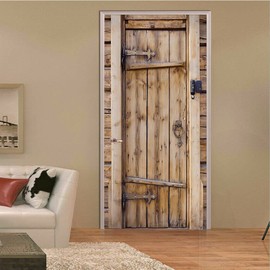 artfanke 3D Realistic Wooden Pattern Door Sticker Peel and Stick - Retro Wood Murals Wallpaper - Waterproof Door Decal for Home Decor 30.3"x78.7"(2 Sheets/Set)