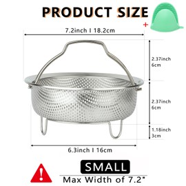 Premium SUS304 Stainless Steel Steamer Basket - Vegetable & Dumpling Steamer Insert for Pots, Instant Pot Accessories with Handles & Feet, Multi-Purpose Perforated Strainer for Cooking, Fruits, Vegetables (Silvery, Small)