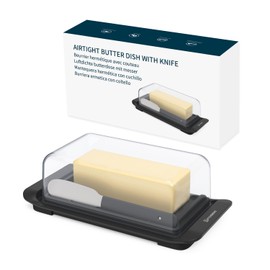 KITCHENDAO Airtight Butter Dish with Lid and Knife, Plastic Butter Dish for Countertop and Refrigerator, Keep Butter Fresh, Easy Scoop-Dishwasher Safe-butter Tray for West/ East Coast Butter, Black
