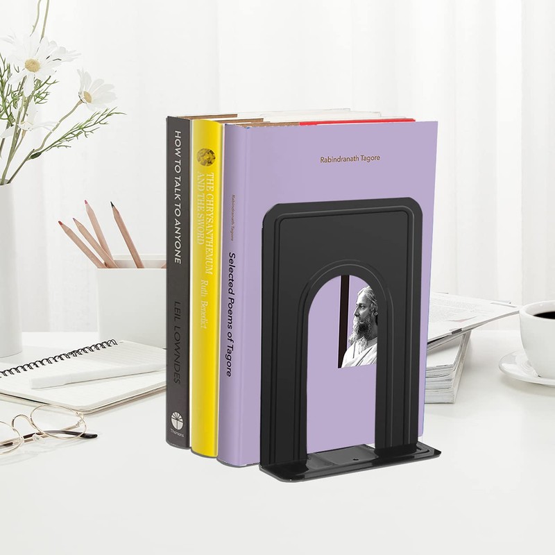 Book Ends, Heavy Duty Bookends for Shelves, Anti-slip Base, Black,