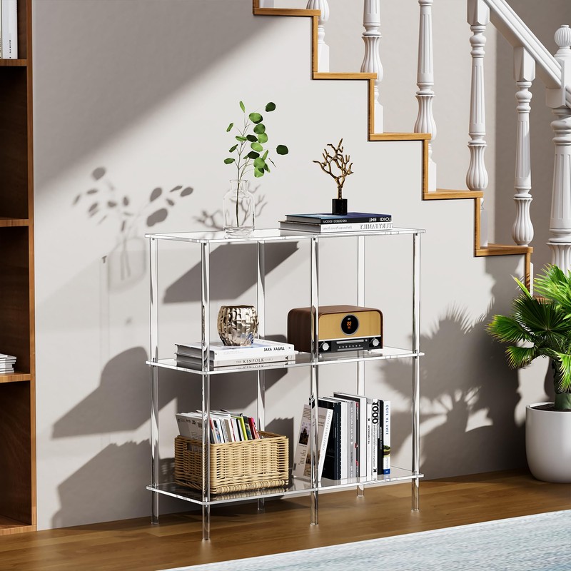 Acrylic Side Table Clear 3-Tier End Table for Living Room,