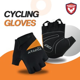 warrior gears Half-Finger Cycling Gloves - Lightweight Bicycle gloves - Anti-Slip Grip & Breathable, Gel-Padded for Shock Absorption - Fingerless Bicycle Short Gloves for Men’s (Orange-Black, XL)