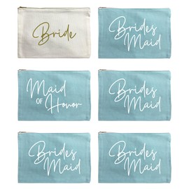 LADY&HOME 6 Pcs Bridesmaid Makeup Bag Wedding Party Cosmetic Bag Bridesmaid Proposal Gifts for Bridal Shower,Wedding,Bachelorette (Turquoise Bridesmaid)