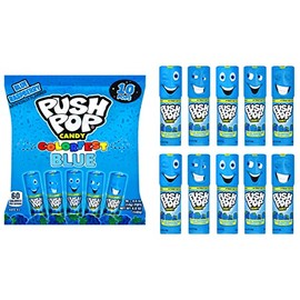 Push Pop Blue Candy Lollipops, 10 Ct Individually Wrapped in Blue Raspberry Flavor, Full Size, Fun Hard Candy Lollipops For Party Favors, Birthday Parties, Goodie Bags, Fun Gifts