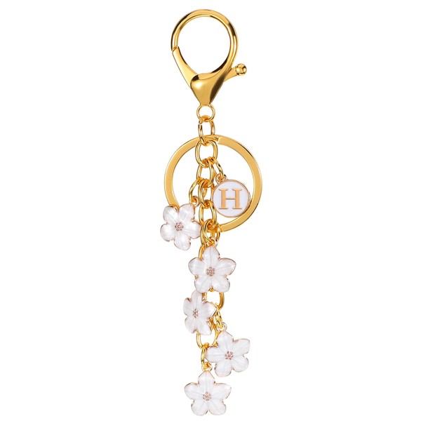 PATIKIL Initial Letter Flower Keychain, Alphabet H Enamel Charm Flower
