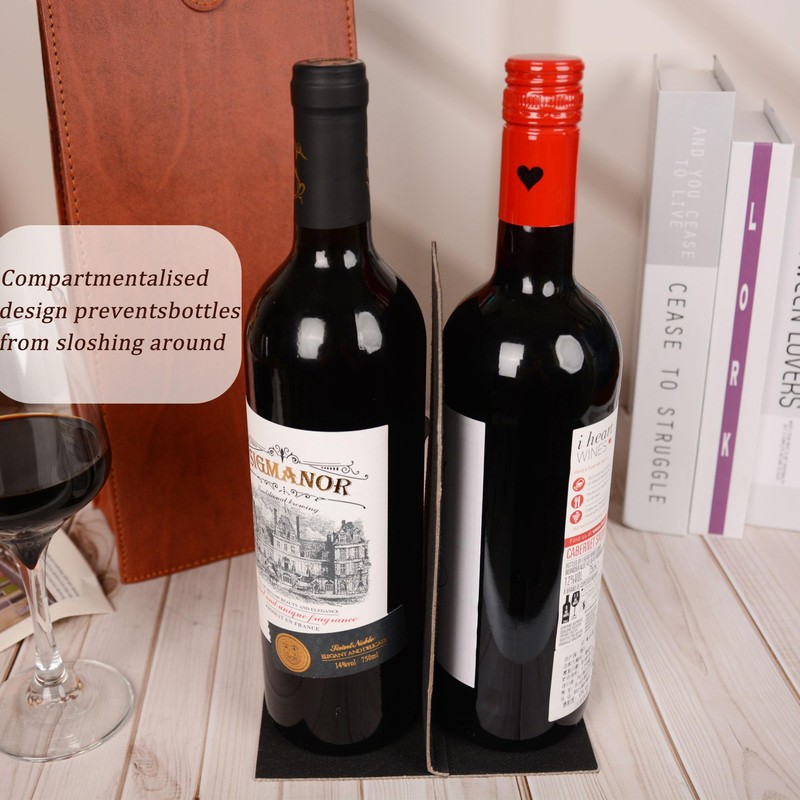 NUOYIA Portable 2 PU Leather Bottle Wine Tote Carrier, Reusable