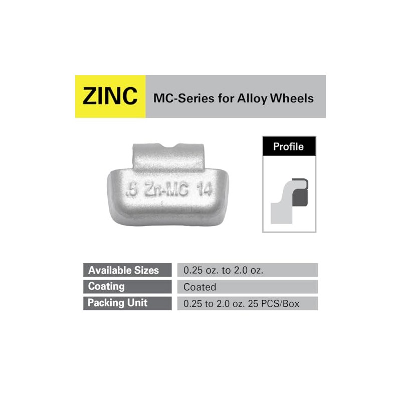 CKAuto MC-Series Zinc Clip on Wheel Weights 0.5oz, 1/2oz, Coated,
