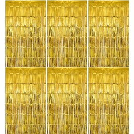 Lostwry Pack of 6 Metallic Tinsel Curtains Tinsel Curtains Foil Fringe Curtain Shimmer Glitter Curtain Fringe for Birthday Wedding Christmas Party Door Window Decoration 1 x 2 m (Glod)