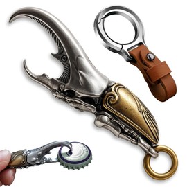Metal Keychains for Men,Bottle Opener Keychain Beetle Inspired Keychain Stylish Copper Insect Accessory,Key Chains for Car Keys Accompanied by a High-end Leather Buckle.