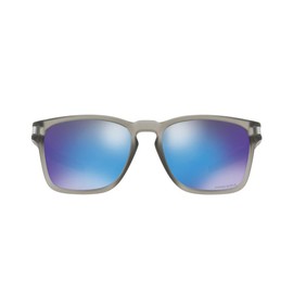 Oakley Men's OO9358 Latch Square Low Bridge Fit Rectangular Sunglasses, Matte Grey Ink/Prizm Sapphire, 55 mm
