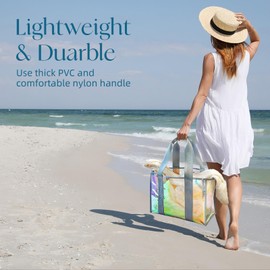 Tense Edano Iridescent Beach Tote for Women, Large Beach Bag with Phone Pouch, Waterproof, Foldable & Washable- Tote Bag for Travel