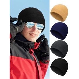 SATINIOR 4 Gorras de Reloj Cálida de Invierno de Lana Polar Gorra Gruesa Resistente al Viento para Exteriores (Negro, Caqui, Azul Marino, Gris, XL)