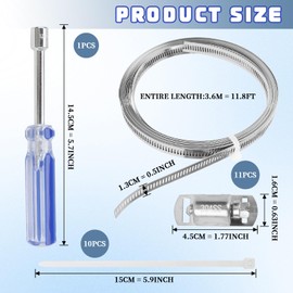 Hose Clamps Stainless Steel 3.6 m Adjustable Hose Clips Straps with 11 Pieces Hose Clips, 304 Stainless Steel Screw Clamps with Screwdriver for Tank Gas Water Pipe Hose