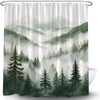 Dark Green Misty Pine Forest Shower Curtain Mountain Foggy Scenery,70x70IN