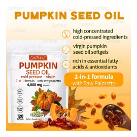 Gwynne 4000mg Cápsulas De Aceite De Semilla De Calabaza,fórmula 2-en-1 Con Saw Palmetto Para El Crecimiento Del Cabello & Salud Del Cuero Cabellu Prensado En Frío,rico En Ácidos Grasos 120cápsula 2pcs