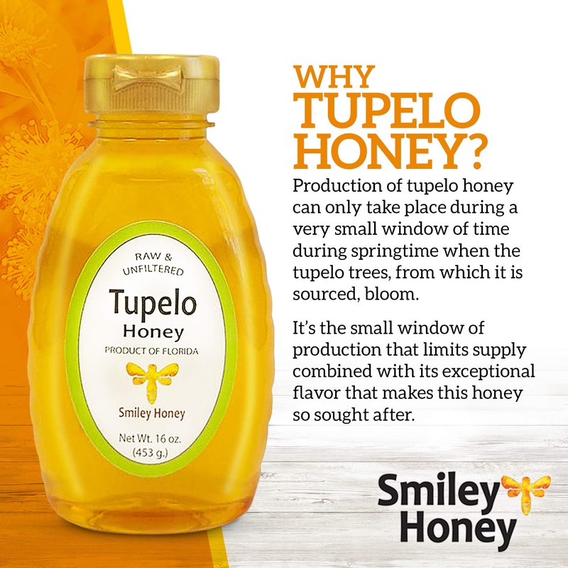 Smiley Honey - 100% Tupelo Honey Raw and Unfiltered (16