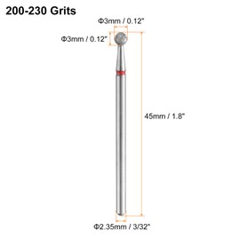 sourcing map 13pcs 200-230 Grits Diamond Grinding Bit 3mm Ball Head 2.35mm Shank 3mm Length Stone Sanding Drill Bits Rotary Tool for Ceramic Glass Nails Grinding Polishing