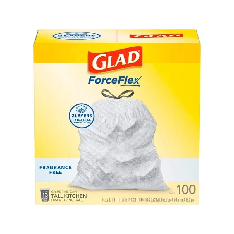 Glad ForceFlex Drawstring Fragrance Free Trash Bags - 13gal/100ct