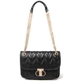 FOXLOVER Quilted Crossbody Purses for Women Trendy Large Women's Shoulder Handbags Fashion Twist Button(Black)