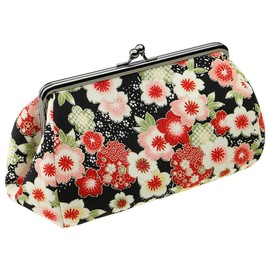 watona Crepe Cosmetic Pouch, Width 7.1 - 8.5 inches (18 - 21.5 cm), Large, 5.5 inches (05 cm), Nadeshiko Cherry Blossom (Black), 05 Keshiko Sakura Black