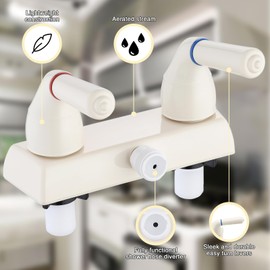 Camper Shower Dual Faucet, RV Shower Faucet Replacement,RV Shower Faucet Valve Diverter with Winged Levers,Camper Bathroom Faucet Valve Diverter with Classical Handles(Milky White)